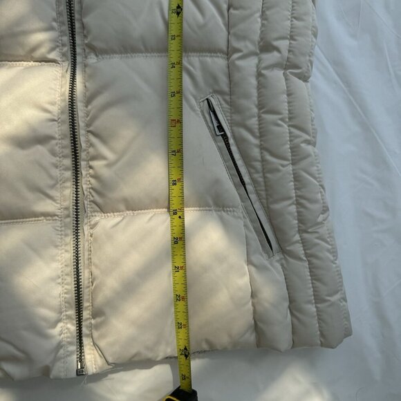 Zara Trafaluc Quilted Puffer Vest Beige SZ Large Removable Hood, Faux Fur Collar - Picture 8 of 16